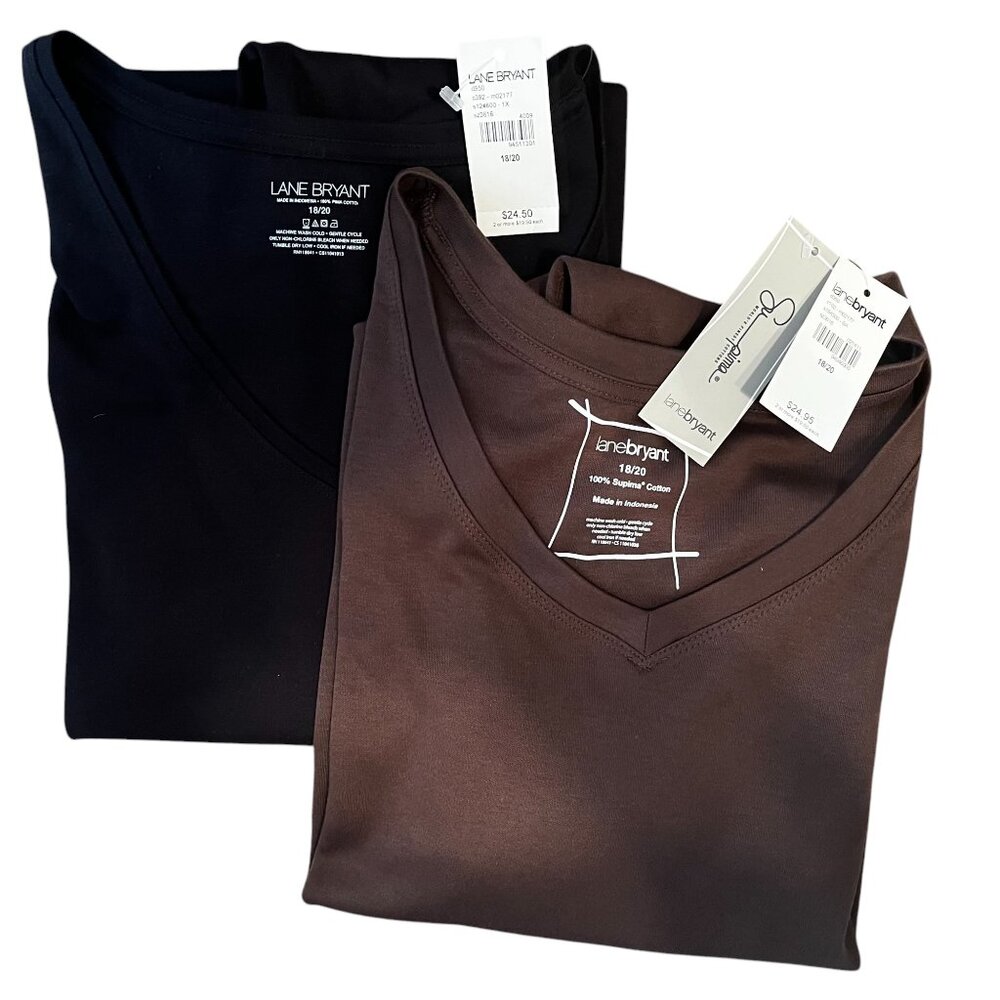 NEW} "2 For 1" - Lane Bryant Tee Shirts, Chocolate Brown & Black - Size 18-20 - Picture 10 of 10